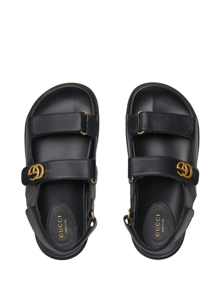 Black Gg Leather Sandals