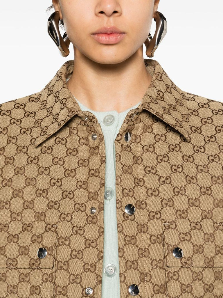 Brown Gg Canvas Shirt Jacket