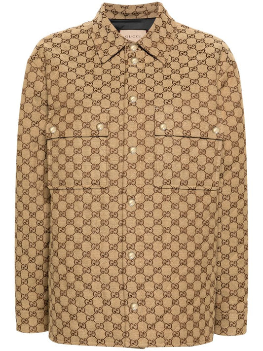 Brown Gg Canvas Shirt Jacket