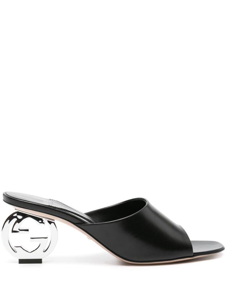Black Interlocking G Leather Mules