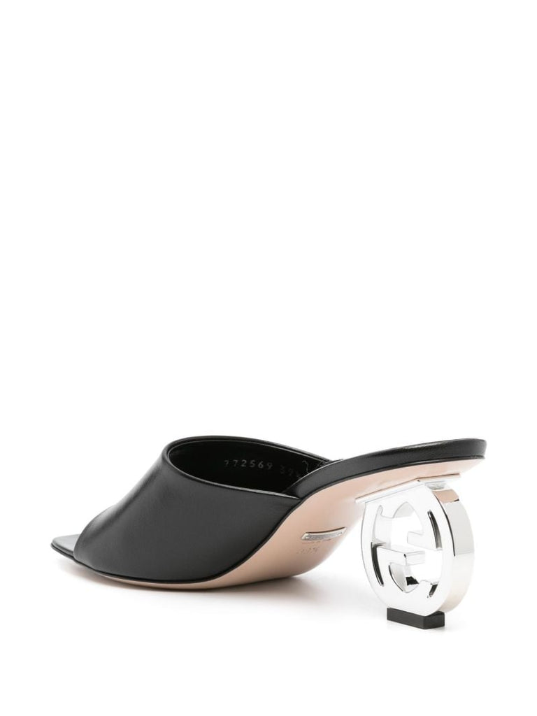 Black Interlocking G Leather Mules