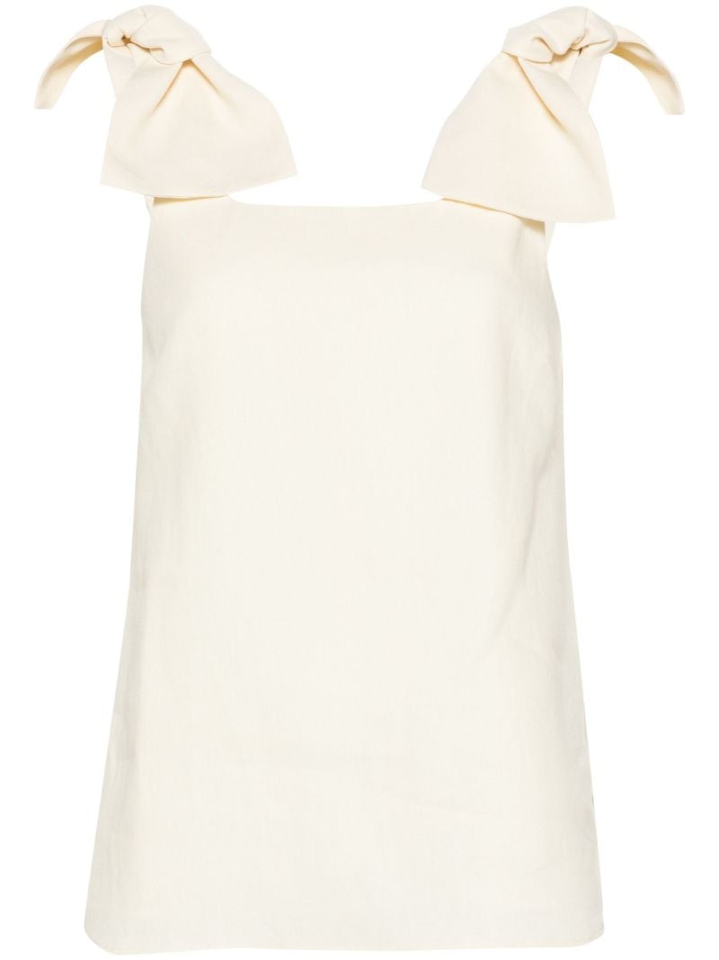 White Bow-detail Linen Top
