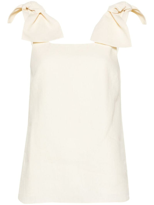 White Bow-detail Linen Top