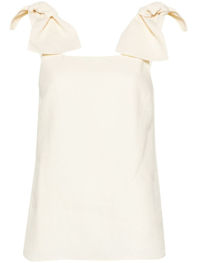White Bow-detail Linen Top