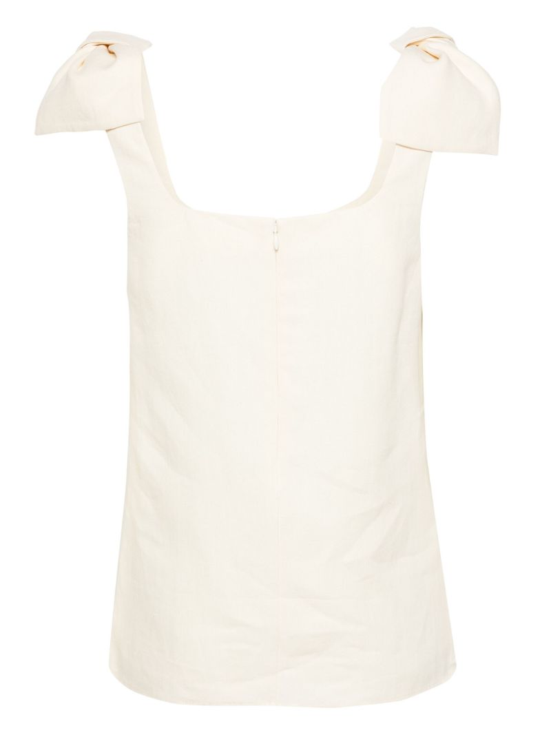 White Bow-detail Linen Top