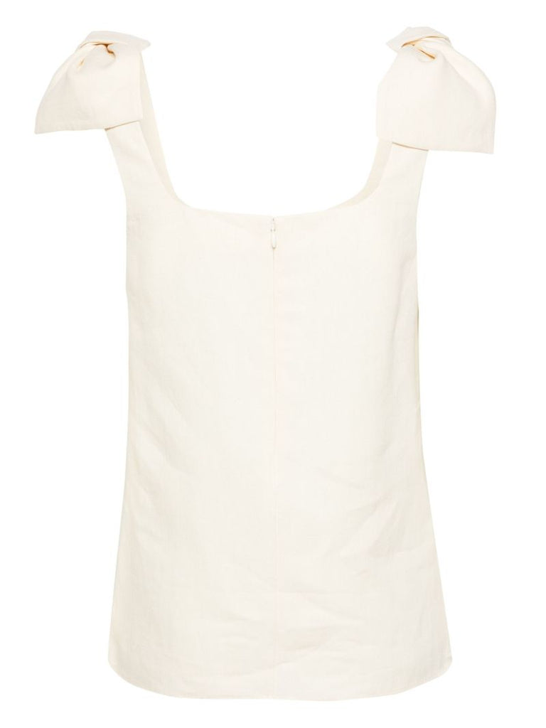 White Bow-detail Linen Top