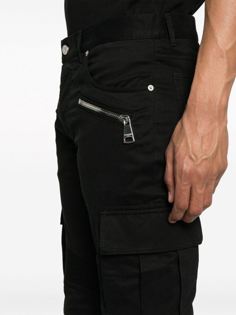 Black Tapered Cotton Cargo Trousers