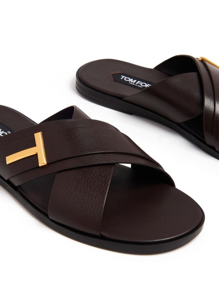 Brown Preston Leather Slides
