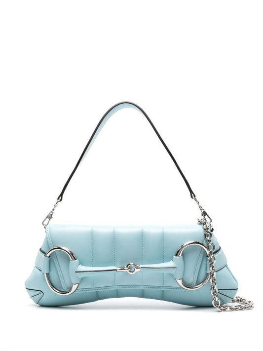 Blue Horsebit Medium Leather Shoulder Bag