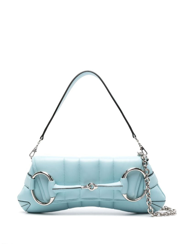 Blue Horsebit Medium Leather Shoulder Bag