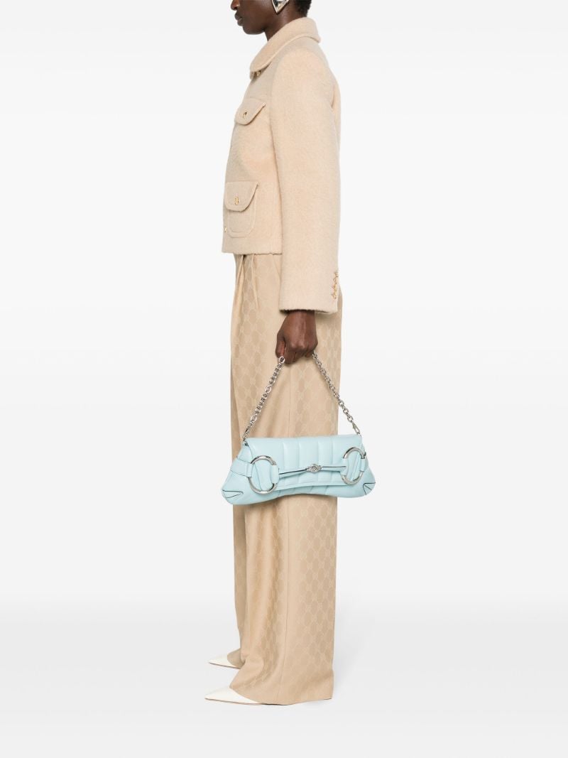 Blue Horsebit Medium Leather Shoulder Bag