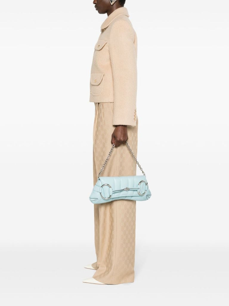 Blue Horsebit Medium Leather Shoulder Bag