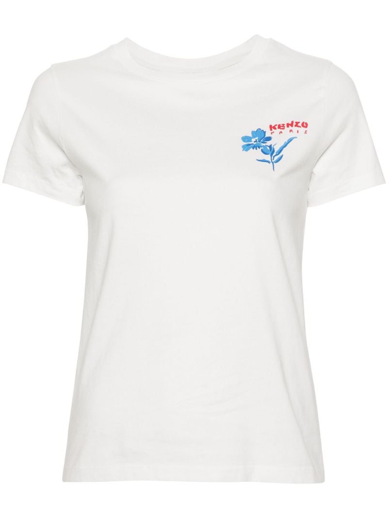 White Drawn Flower Cotton T-shirt