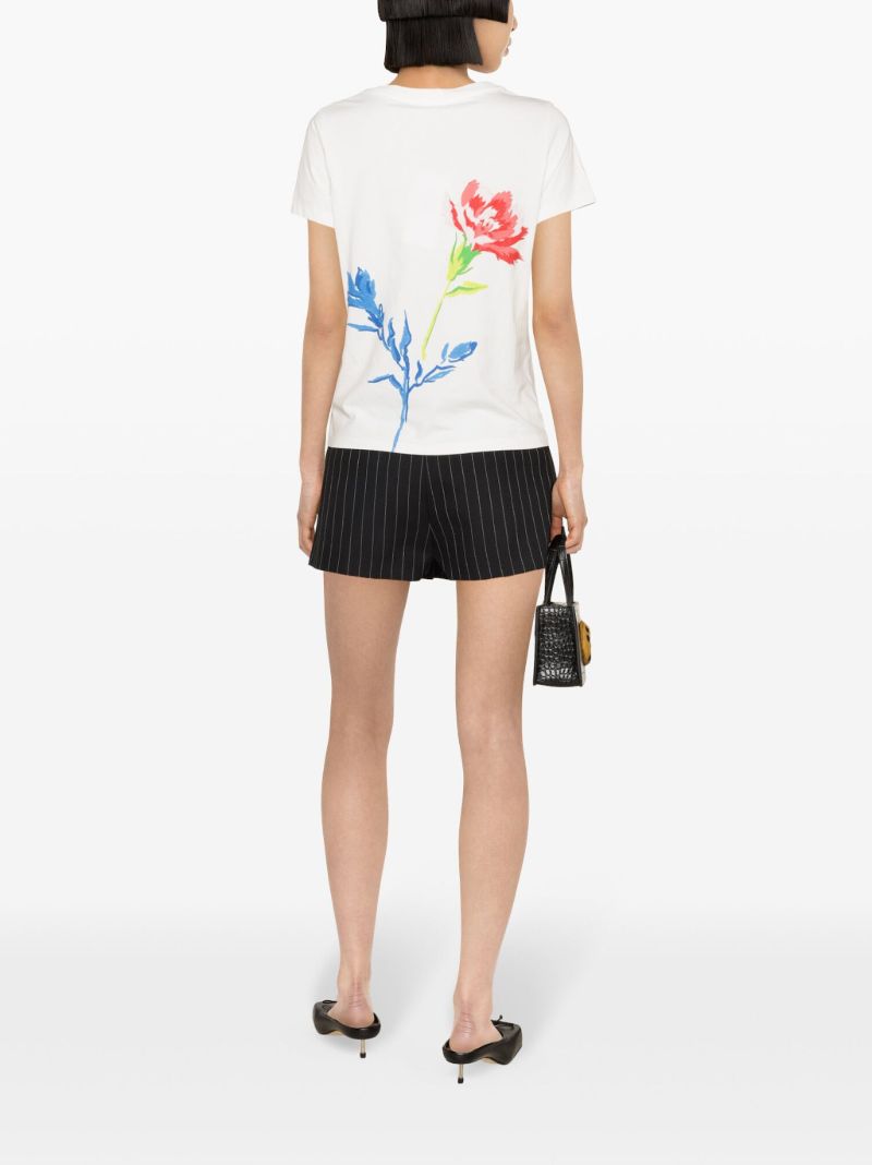 White Drawn Flower Cotton T-shirt