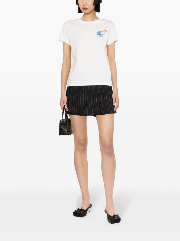 White Drawn Flower Cotton T-shirt