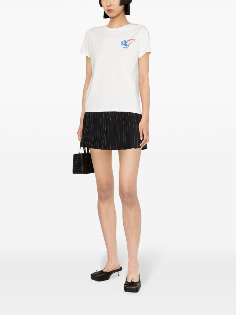 White Drawn Flower Cotton T-shirt
