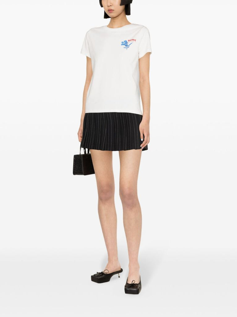 White Drawn Flower Cotton T-shirt