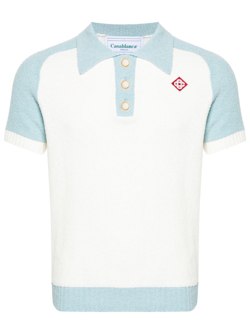 White Colour-block BouclÃ© Polo Shirt
