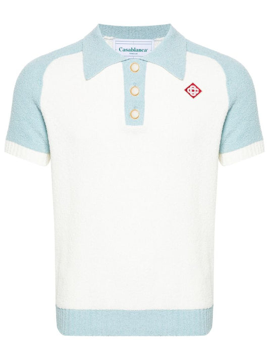 White Colour-block BouclÃ© Polo Shirt