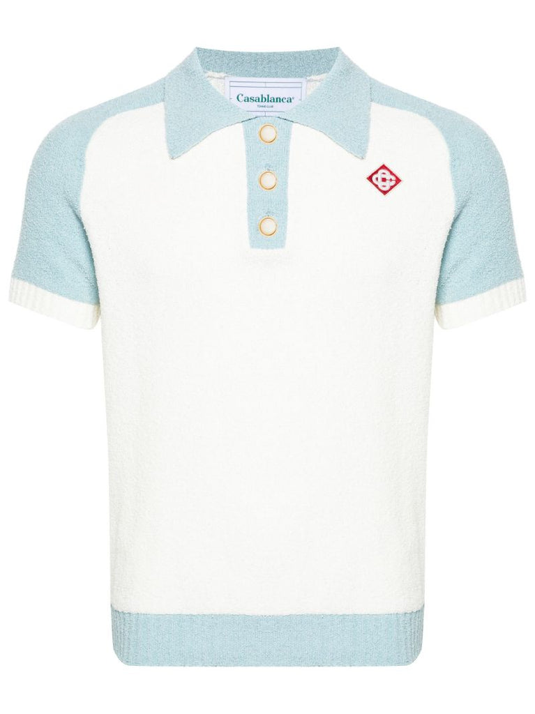 White Colour-block BouclÃ© Polo Shirt