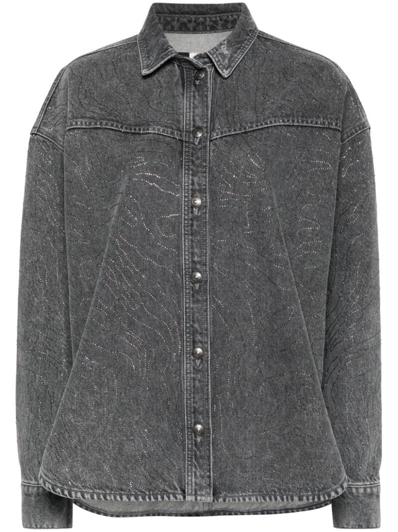 Grey Rhinestone-embellished Denim Shirt