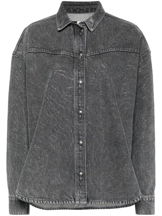 Grey Rhinestone-embellished Denim Shirt