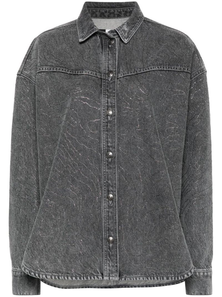 Grey Rhinestone-embellished Denim Shirt
