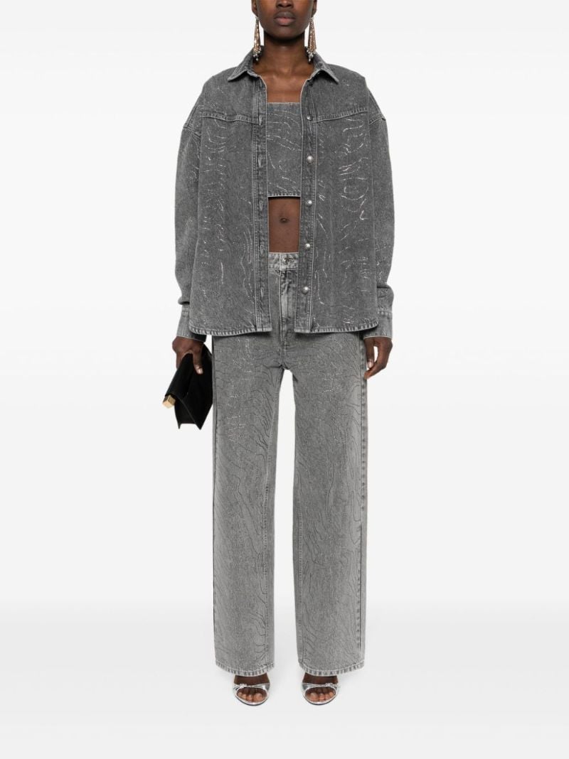 Grey Rhinestone-embellished Denim Shirt