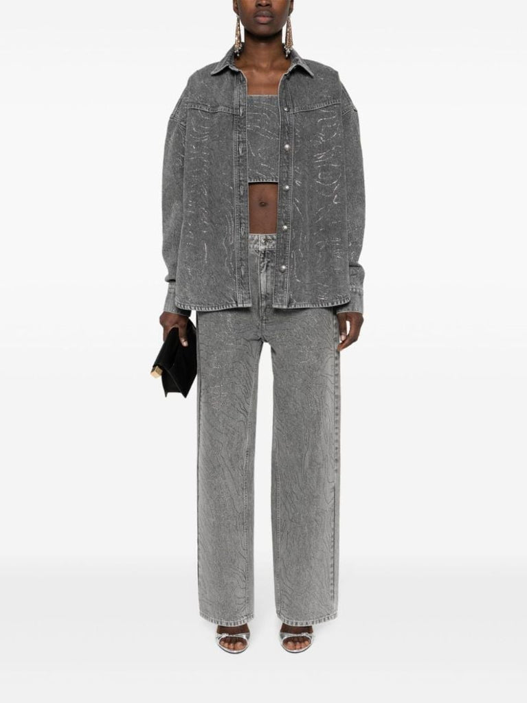 Grey Rhinestone-embellished Denim Shirt
