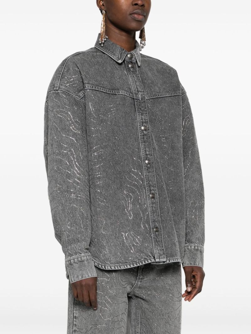 Grey Rhinestone-embellished Denim Shirt