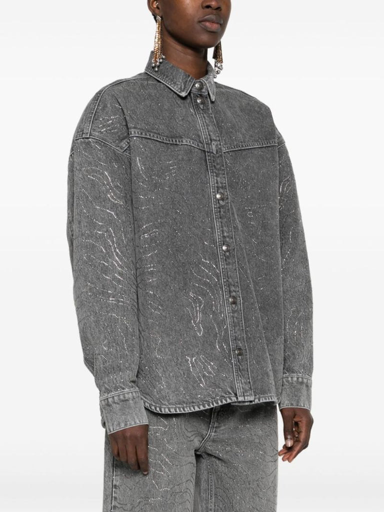 Grey Rhinestone-embellished Denim Shirt