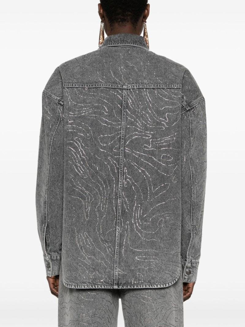 Grey Rhinestone-embellished Denim Shirt