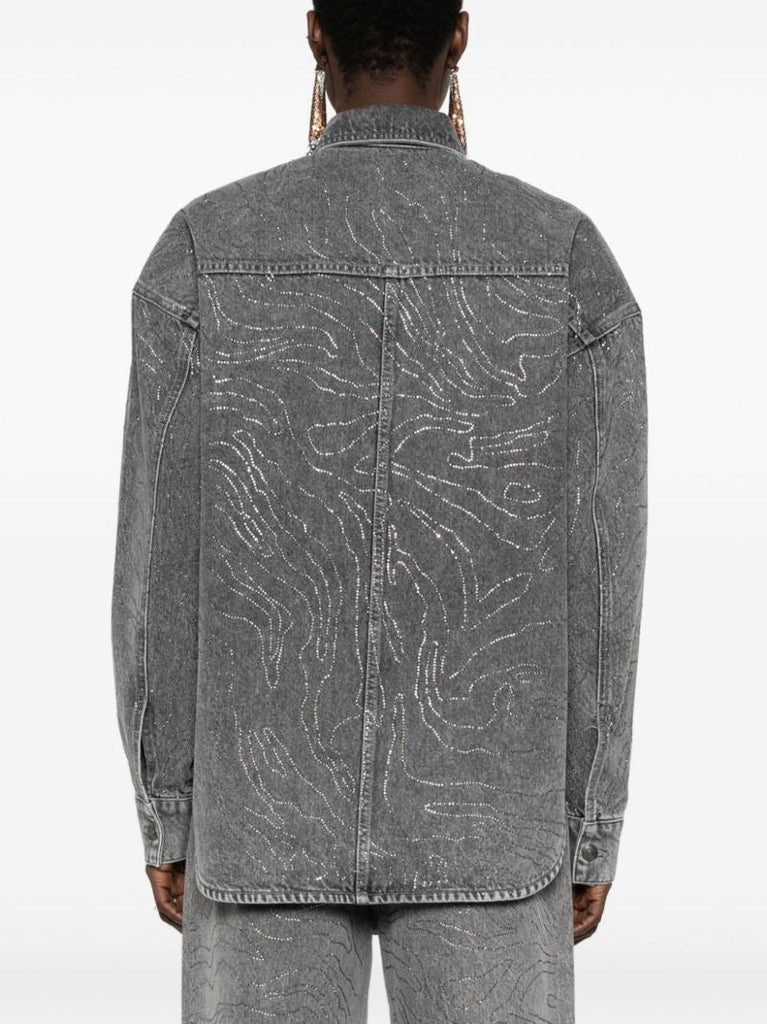 Grey Rhinestone-embellished Denim Shirt