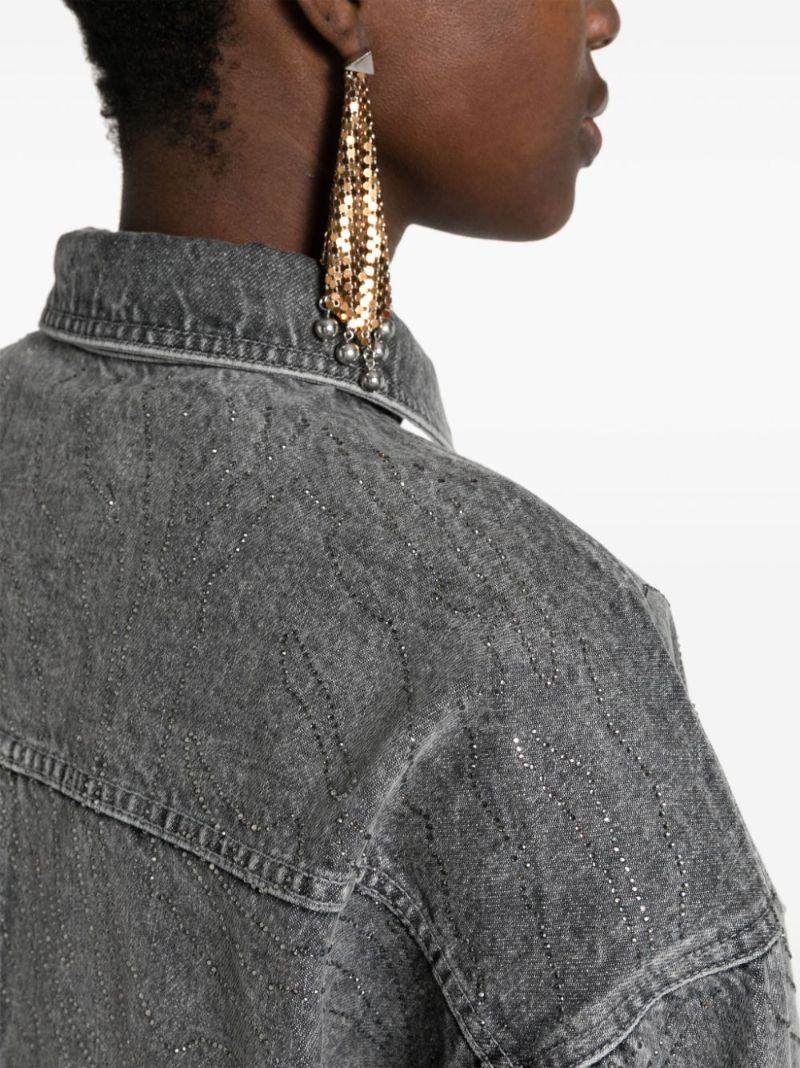 Grey Rhinestone-embellished Denim Shirt
