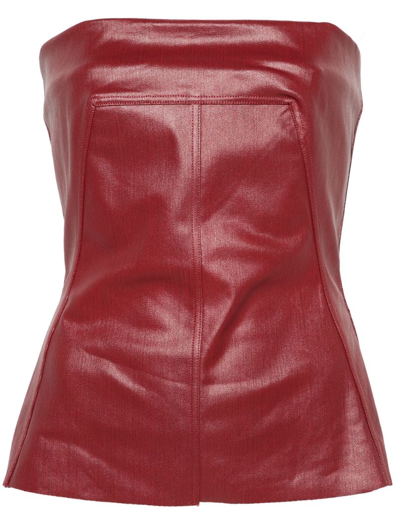 Red Coated Denim Bustier Top