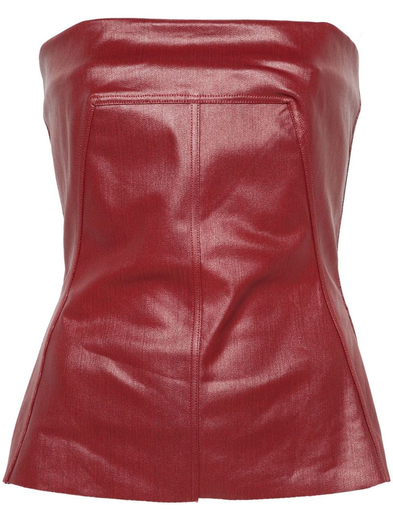 Red Coated Denim Bustier Top
