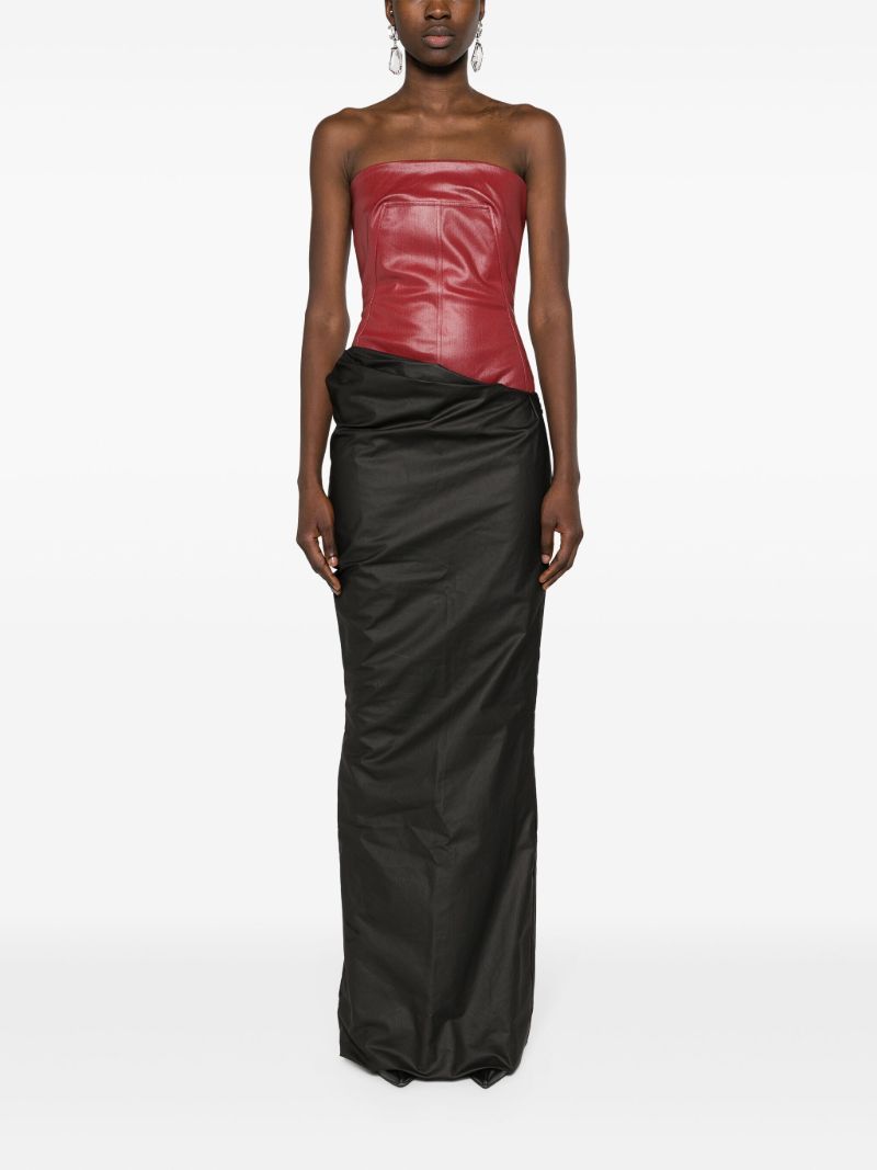 Red Coated Denim Bustier Top