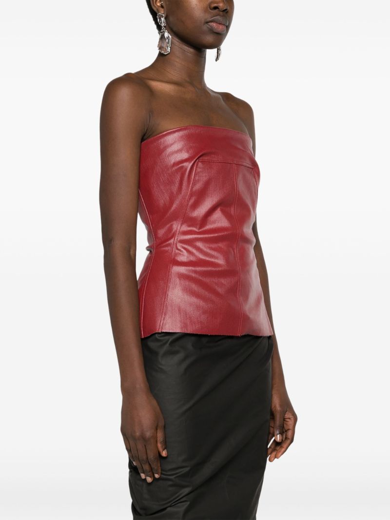 Red Coated Denim Bustier Top