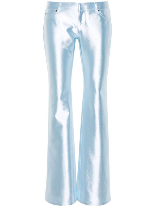 Blue Satin Flared Trousers