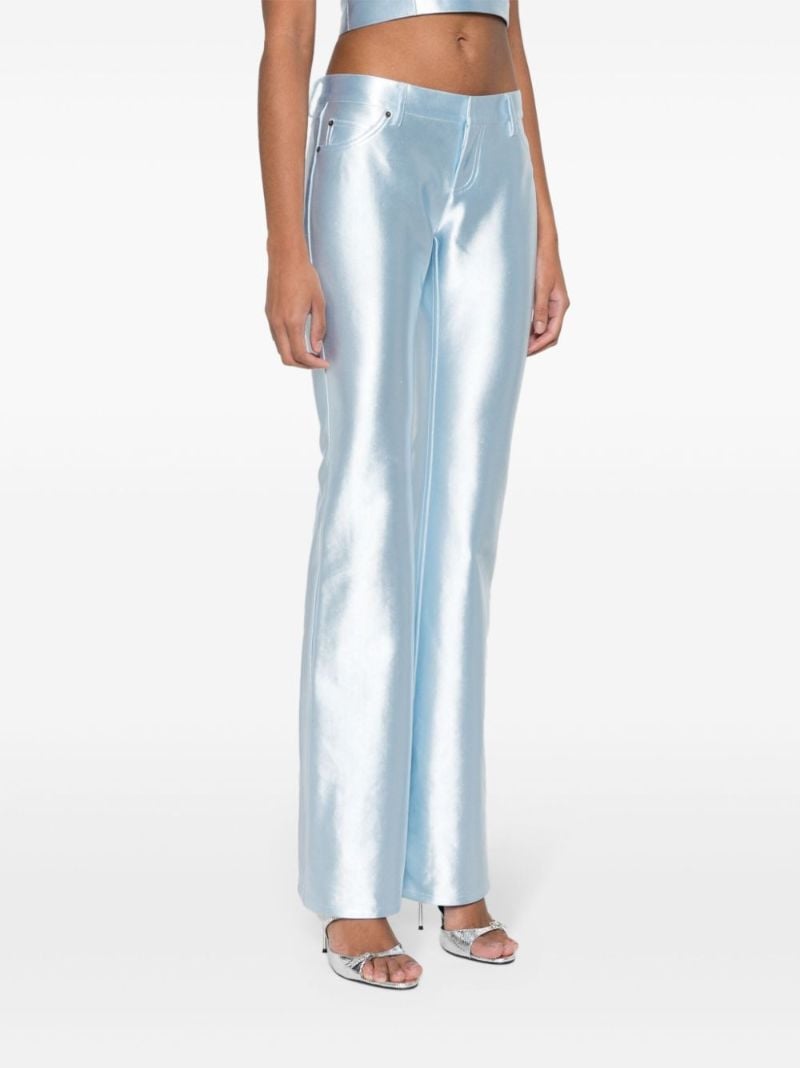 Blue Satin Flared Trousers