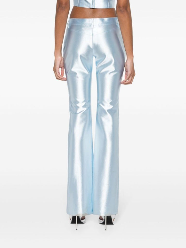 Blue Satin Flared Trousers