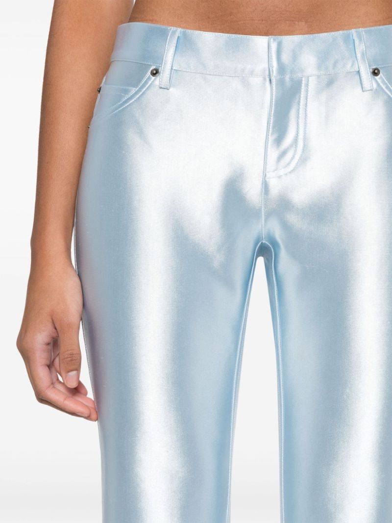 Blue Satin Flared Trousers