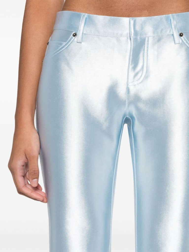 Blue Satin Flared Trousers