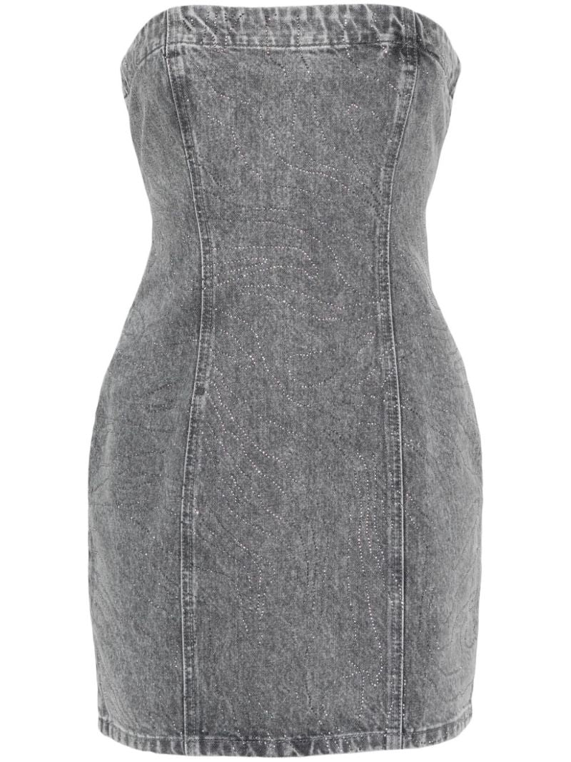 Grey Rhinestone Denim Mini Dress