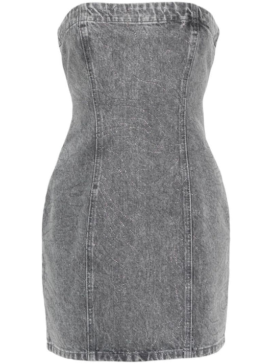 Grey Rhinestone Denim Mini Dress