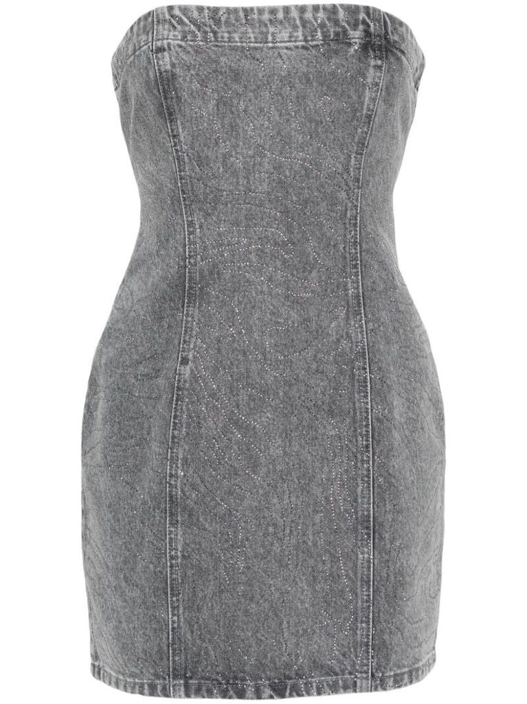 Grey Rhinestone Denim Mini Dress