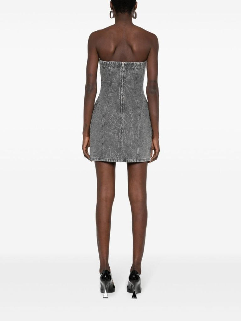 Grey Rhinestone Denim Mini Dress