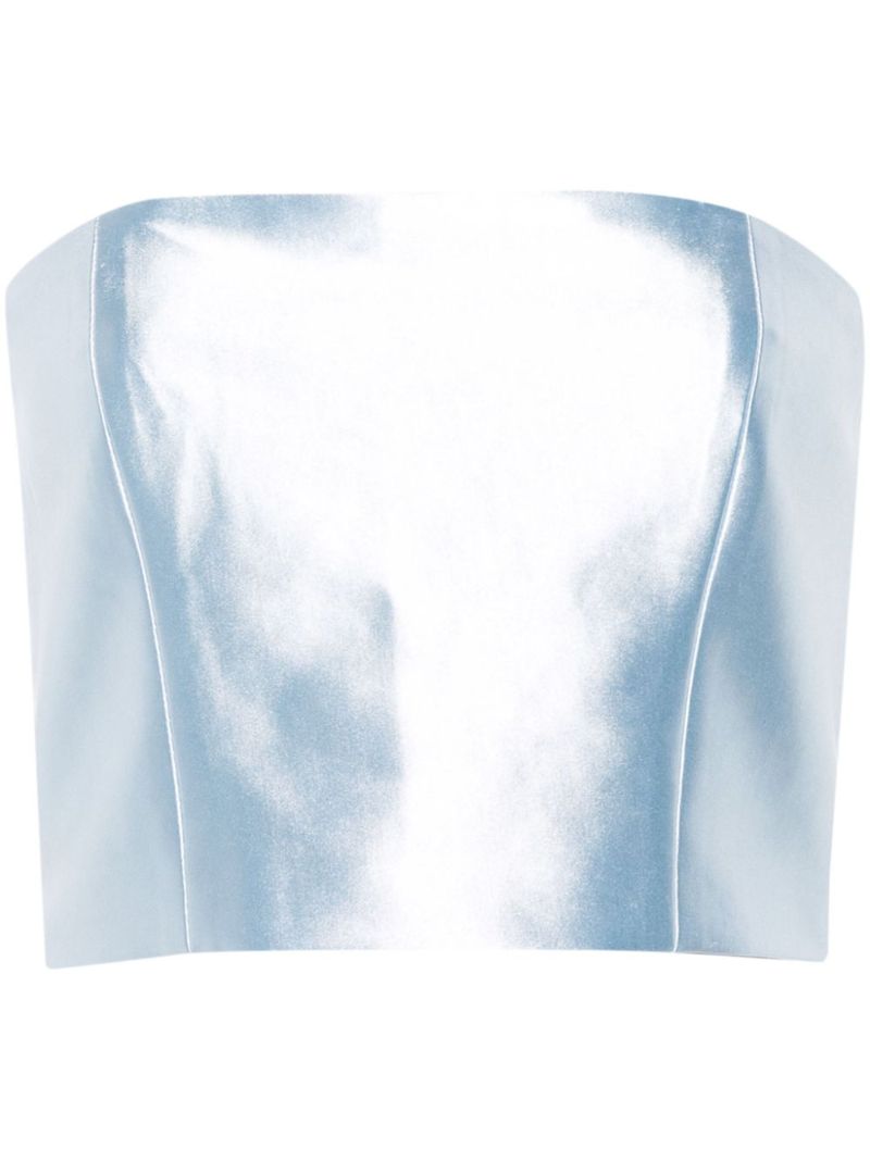 Blue Shiny Suiting Cropped Top