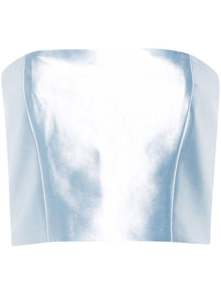Blue Shiny Suiting Cropped Top