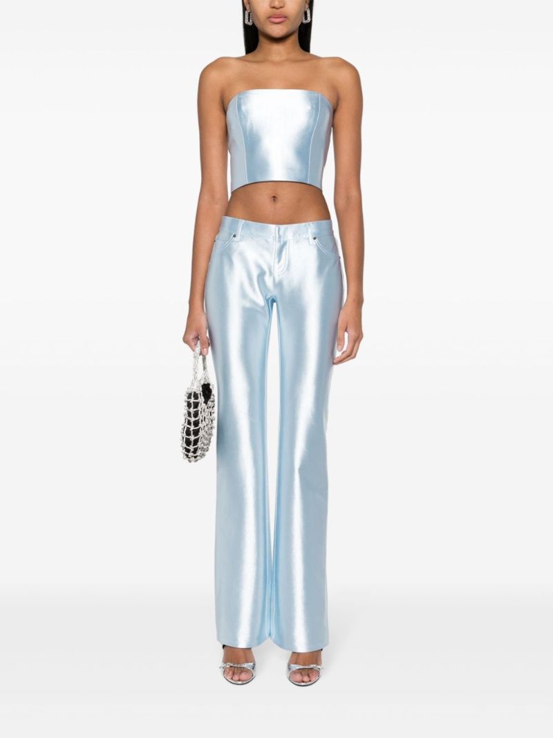 Blue Shiny Suiting Cropped Top